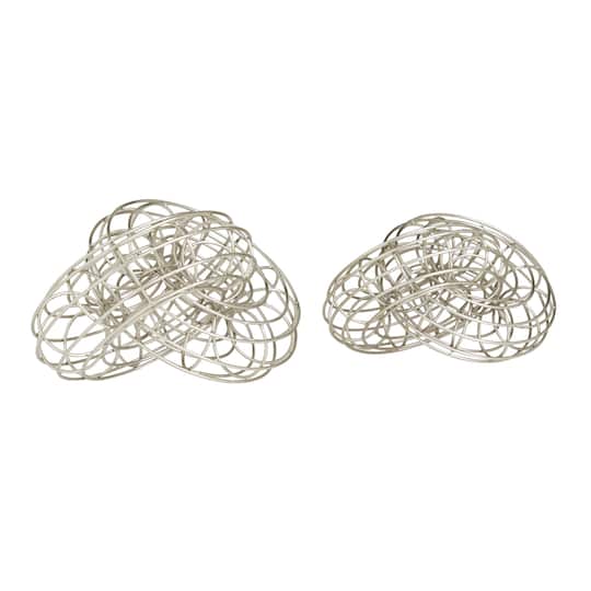 Set of 2 Silver Metal Contemporary Sculptures, 7" x 7" x 9"
